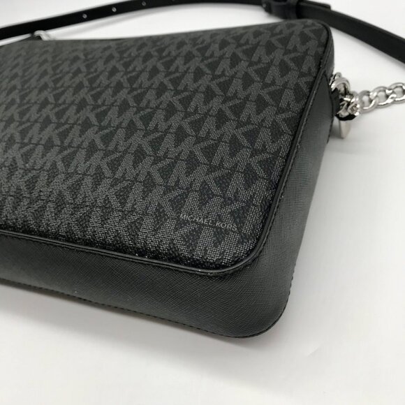 Michael Kors Black Logo Monogram Canvas Jet Set Crossbody - Picture 8 of 10